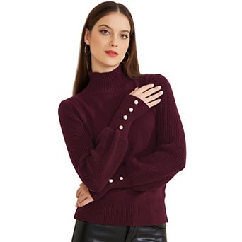 Women's High Neck Long Sleeve Ribbed Stretch Winter Pullover Knit Sweater Top