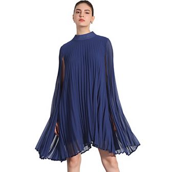 Chiffon Dresses for Women's Loose Flowy Cloak Sleeve Cape Pleated Dress