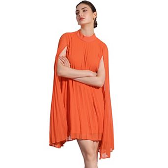 Chiffon Dresses for Women's Loose Flowy Cloak Sleeve Cape Pleated Dress