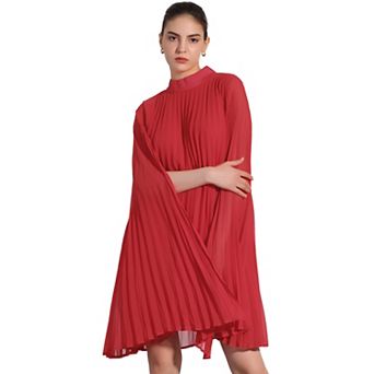 Chiffon Dresses for Women's Loose Flowy Cloak Sleeve Cape Pleated Dress