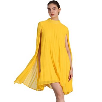 Chiffon Dresses for Women's Loose Flowy Cloak Sleeve Cape Pleated Dress