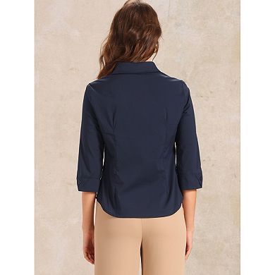 Dressy Button Shirt for Women's Hidden Placket Petal 3/4 Sleeve Office Tops