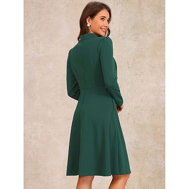 Tie Neck Dress for Women's Mock Neck Long Sleeve A-Line Elegant Midi Dresses