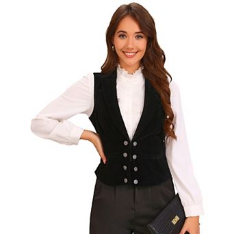 Women's Velvet Wasitcoat Casual Sleeveless Button Down Blazer Vest