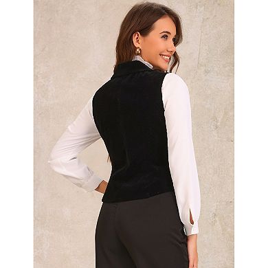 Women's Velvet Wasitcoat Casual Sleeveless Button Down Blazer Vest