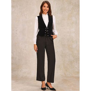 Women's Velvet Wasitcoat Casual Sleeveless Button Down Blazer Vest