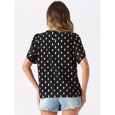 Women's Round Neck Blouse Summer Casual Gilding Pattern Short Sleeve Top