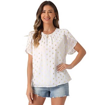 Women's Round Neck Blouse Summer Casual Gilding Pattern Short Sleeve Top