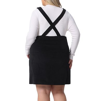 Plus Size Women's Suspender Skirt Adjustable Strap Pinafore Corduroy Overalls Dress Skirts