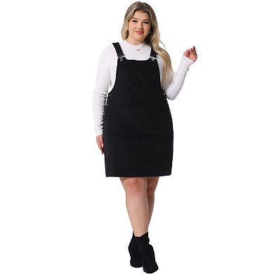 Plus Size Women's Suspender Skirt Adjustable Strap Pinafore Corduroy Overalls Dress Skirts