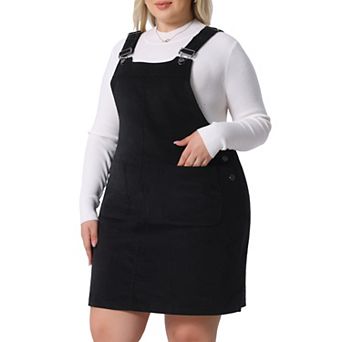 Plus Size Women's Suspender Skirt Adjustable Strap Pinafore Corduroy Overalls Dress Skirts
