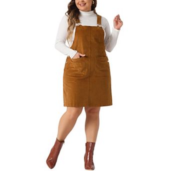 Plus Size Women's Suspender Skirt Adjustable Strap Pinafore Corduroy Overalls Dress Skirts