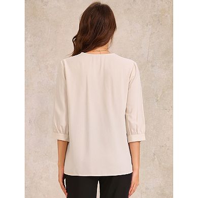 Collar Relaxed Blouse for Women's 3/4 Sleeve Ruched V Neck Casual Blouses Top
