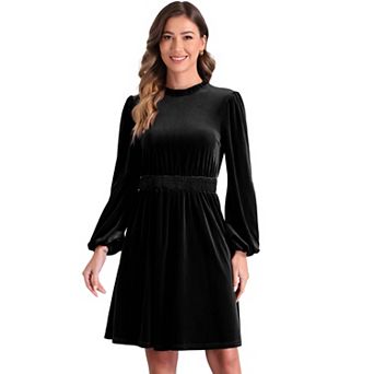 Velvet Dresses for Women's Smocked Waistline Long Sleeve Wedding Guest Dress