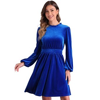 Velvet Dresses for Women's Smocked Waistline Long Sleeve Wedding Guest Dress