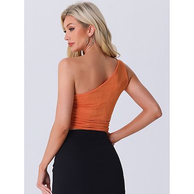 Women's Sleeveless Crop Tops One-Shoulder Ruched Tank Top