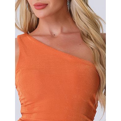 Women's Sleeveless Crop Tops One-Shoulder Ruched Tank Top