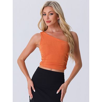 Women's Sleeveless Crop Tops One-Shoulder Ruched Tank Top