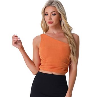 Women's Sleeveless Crop Tops One-Shoulder Ruched Tank Top