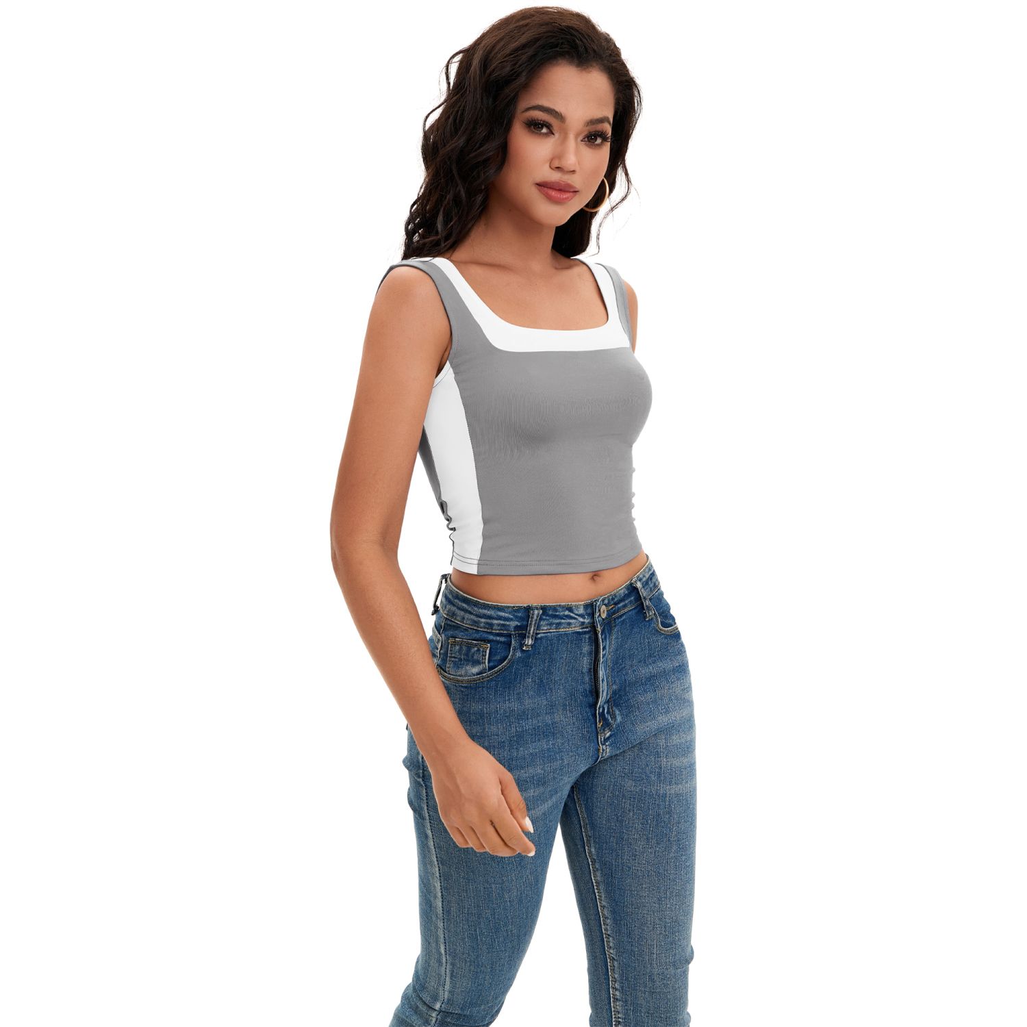 Godokuleh Women's Square Neck Double Layer Seamless Slim Fit Y2k Tank Tops Khaki S