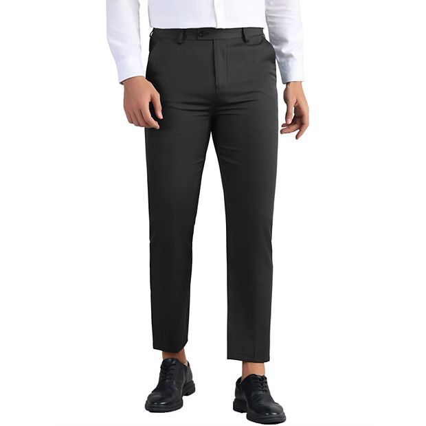 slim fit dress slacks Men's Classic Fit Solid Dark Brown Flat Front Wool Dress Pants