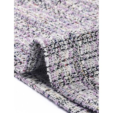 Women's Tweed Plaid Top 3/4 Sleeve Pearl Button Decor Casual Blouse