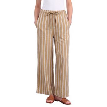 Women's Casual Drawstring Stripe Pants Wide Leg High Waist Cotton Loose Pants