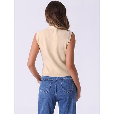 Vest Tops for Women Sleeveless Sweater V Neck Cropped Button Up Business Casual Knit Tank Tops