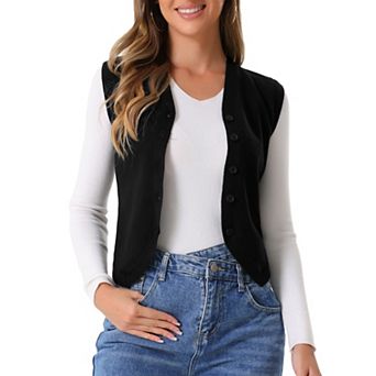 Vest Tops for Women Sleeveless Sweater V Neck Cropped Button Up Business Casual Knit Tank Tops