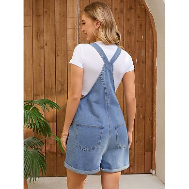 Women's Denim Overall Casual Outfits Adjustable Strap Bib Romper Jean Shorts