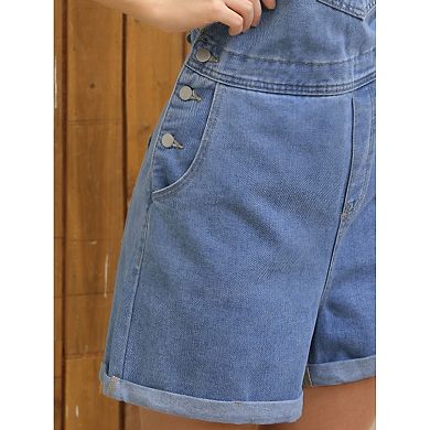 Women's Denim Overall Casual Outfits Adjustable Strap Bib Romper Jean Shorts