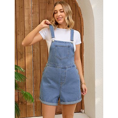 Women's Denim Overall Casual Outfits Adjustable Strap Bib Romper Jean Shorts