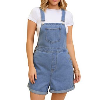 Women's Denim Overall Casual Outfits Adjustable Strap Bib Romper Jean Shorts