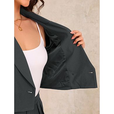 Women's 2 Piece Set Business Casual Outfit Notched Lapel Crop Jacket Wide Leg Pant Work Suits