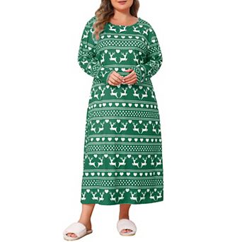 Plus Size Pajamas for Women Crew Neck Long Sleeve Casual Print Sleep Dress Nightgown Sleepwear