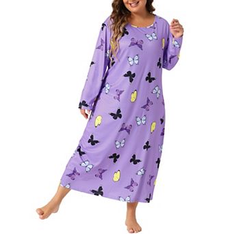 Plus Size Pajamas for Women Crew Neck Long Sleeve Casual Print Sleep Dress Nightgown Sleepwear