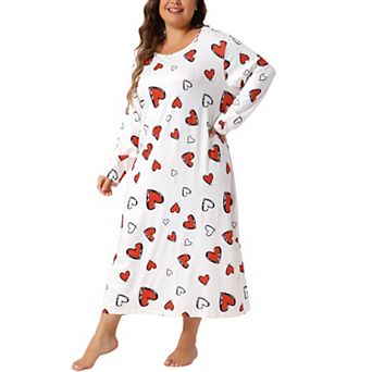 Plus Size Pajamas for Women Crew Neck Long Sleeve Casual Print Sleep Dress Nightgown Sleepwear