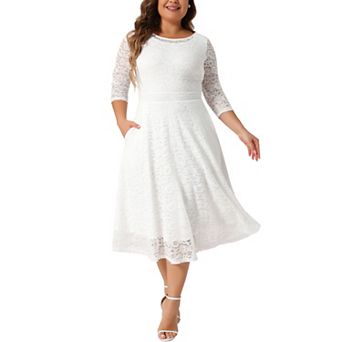 Plus Size Dress for Women Floral Lace Scooped Neckline 3/4 Sleeves with Pocket Knit Party Dresses