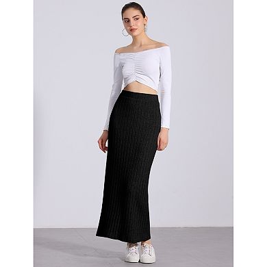 Knit Midi Skirt for Women's Slit Bodycon Hight Waist Skirts