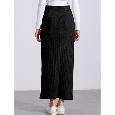Knit Midi Skirt for Women's Slit Bodycon Hight Waist Skirts