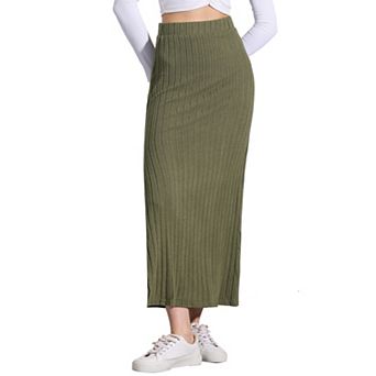 Knit Midi Skirt for Women's Slit Bodycon Hight Waist Skirts