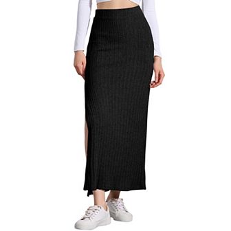 Knit Midi Skirt for Women's Slit Bodycon Hight Waist Skirts