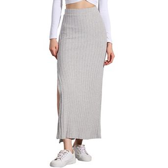 Knit Midi Skirt for Women's Slit Bodycon Hight Waist Skirts