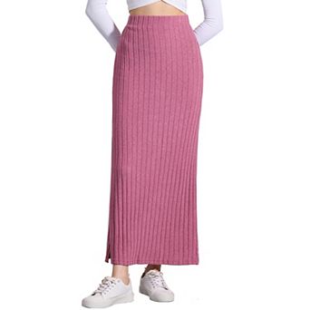 Knit Midi Skirt for Women's Slit Bodycon Hight Waist Skirts