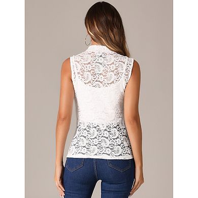 Floral Lace Tank for Women's Mock Neck Sleeveless See Through Tank Tops