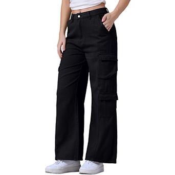 Women's Baggy Jeans Distressed High Waisted Multi-Pocket Full Length Wide Leg Cargo Denim Pants