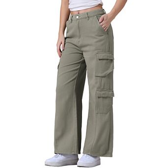 Women's Baggy Jeans Distressed High Waisted Multi-Pocket Full Length Wide Leg Cargo Denim Pants