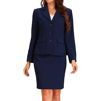 Women's 2 pc Business Suit Collared Button Down Blazer Pencil Skirt Work Skirt Set