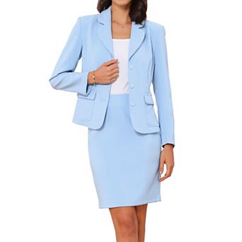 Women's 2 pc Business Suit Collared Button Down Blazer Pencil Skirt Work Skirt Set