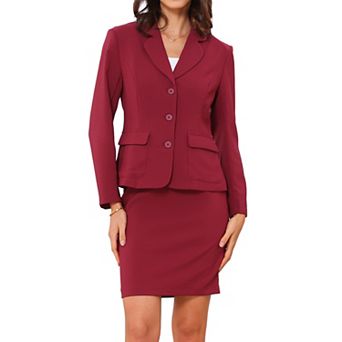 Women's 2 pc Business Suit Collared Button Down Blazer Pencil Skirt Work Skirt Set